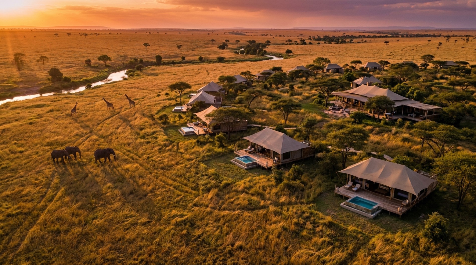 Resort di lusso nella savana al tramonto