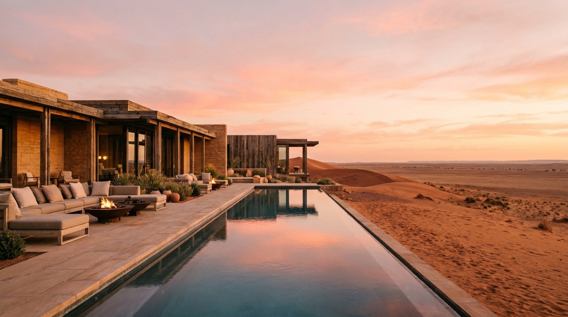 Lodge di lusso nel deserto al tramonto