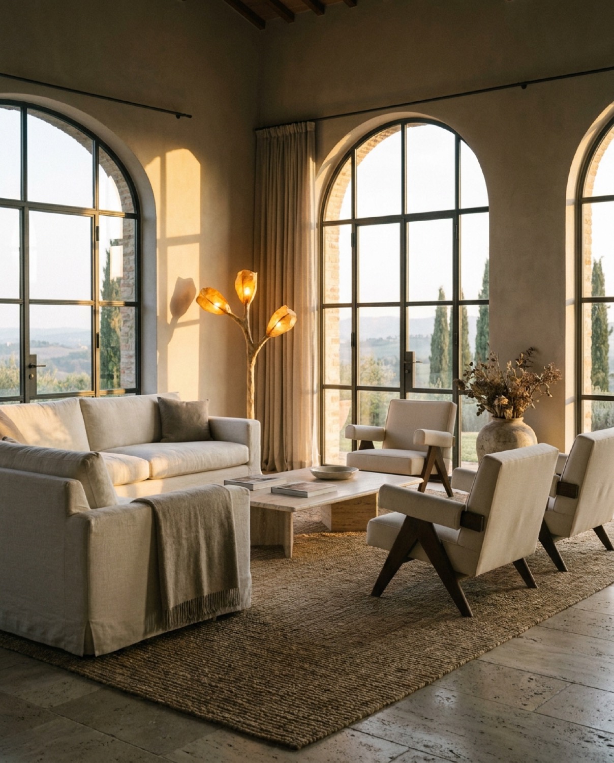 Interno di una villa di lusso con ampie vetrate sul giardino