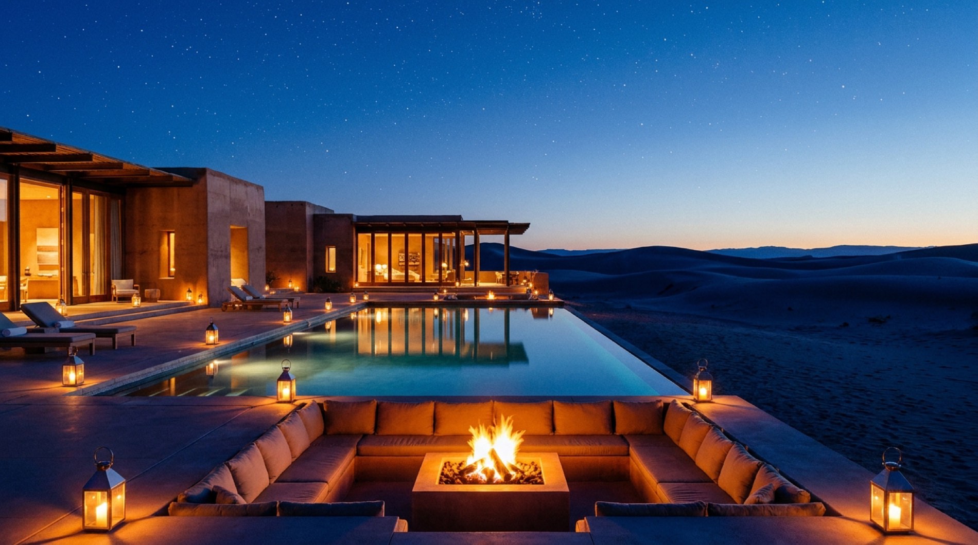 Lodge di lusso nel deserto all'ora blu